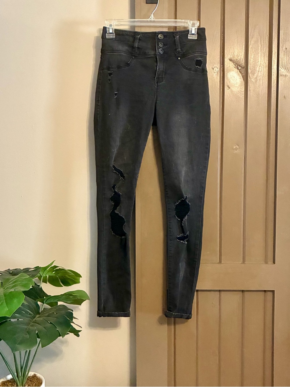 REWASH Womens Distressed Black Skinny Jeans